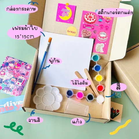 สินค้าใหม่!!! ชุดระบายสีเฟรมผ้าใบมีลายสำเร็จรูปขนาด15*15 cm.