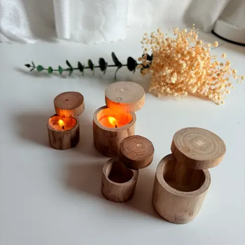 สินค้าใหม่!! ตลับใส่เทียนไม้ ฝาหมุนปิดได้